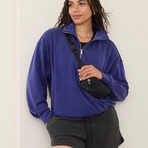 Seasoft 1/4 Zip Bubble Hem Sweatshirt in Deep Marine